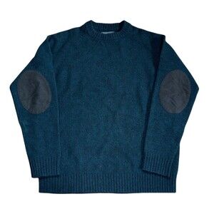 Woolrich Men's Crew Neck Pullover Sweater Teal Heather Elbow Patches L